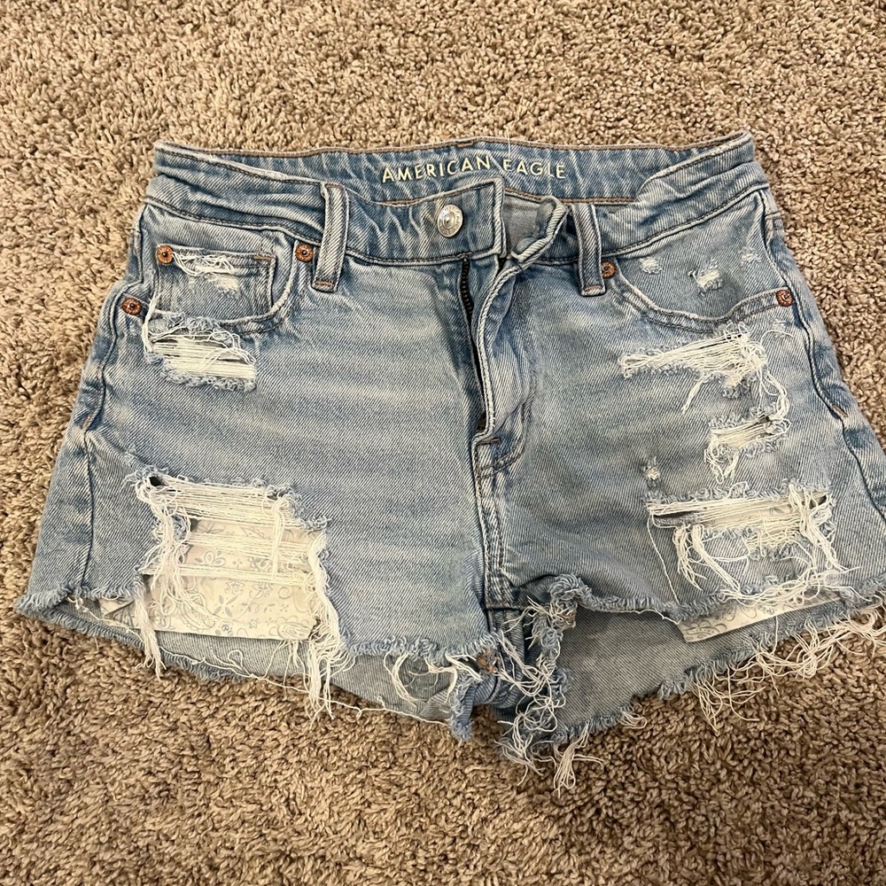 American Eagle Outfitters Distressed Denim Shorts - Light Blue